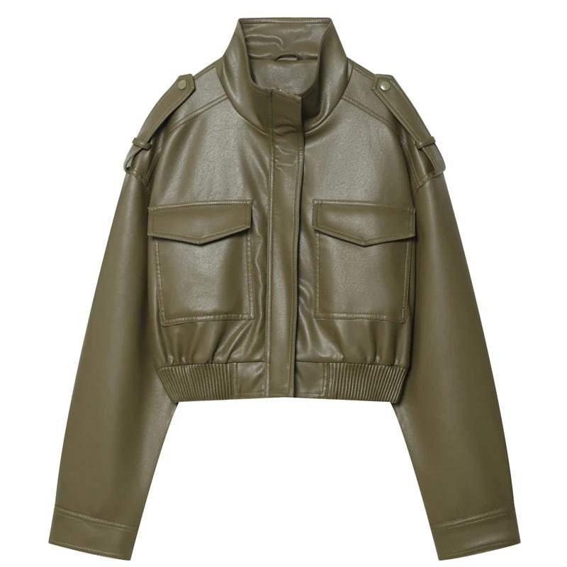 Veste femme veste simili cuir vert femme Demi-saison veste d'extérieur femme automne nouveau dans ma