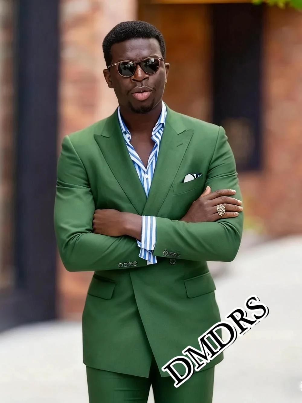 Ensemble de costume vert à Double boutonnage pour hommes, pour mariage, ensemble de costume d'affair