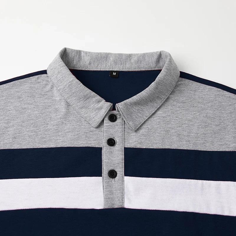 Chemise à manches longues pour hommes, décontractée, en coton, col Patchwork, pull rayé, Streetwear,