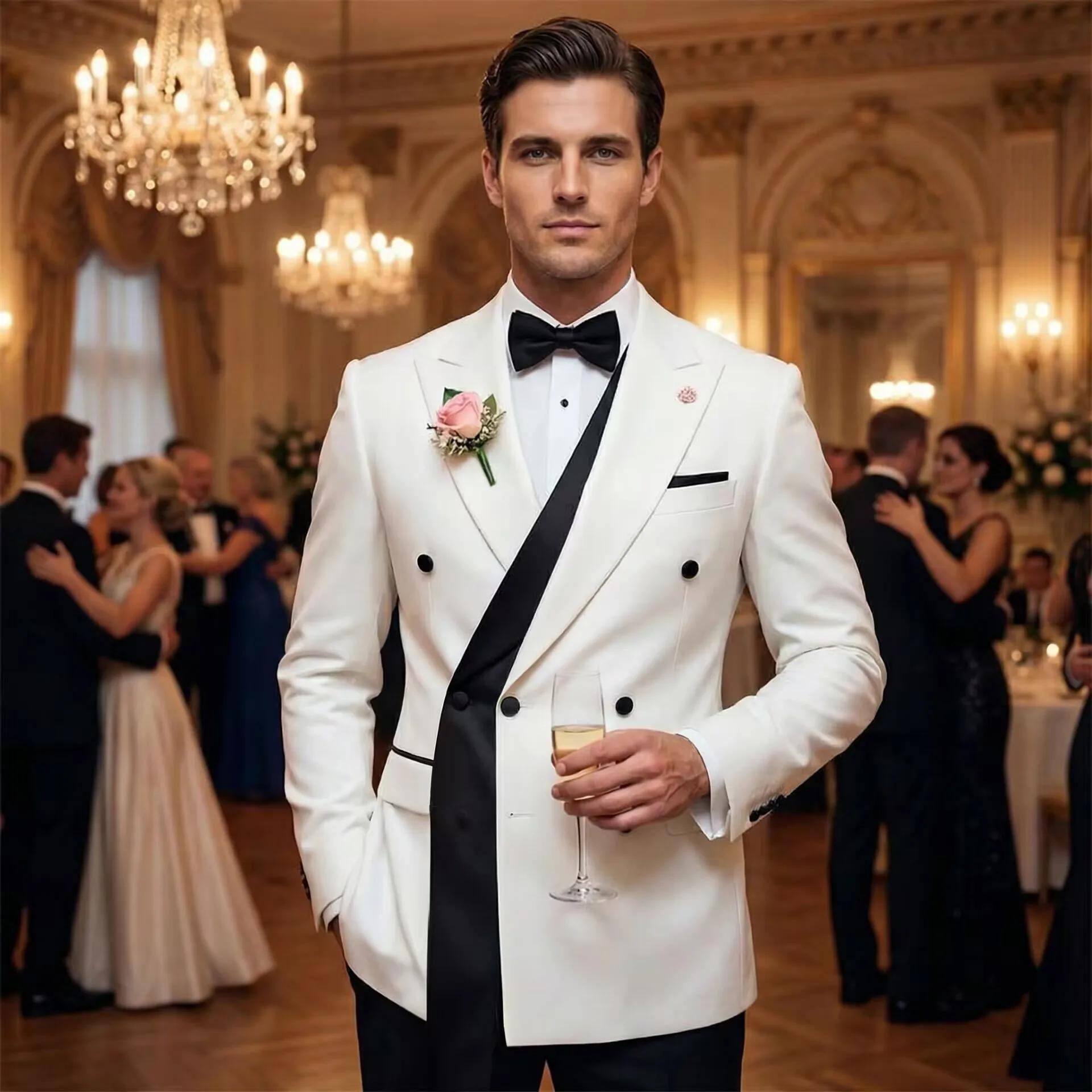 Costumes de mariage blancs à Double boutonnage pour hommes, coupe cintrée, à la mode, meilleur homme