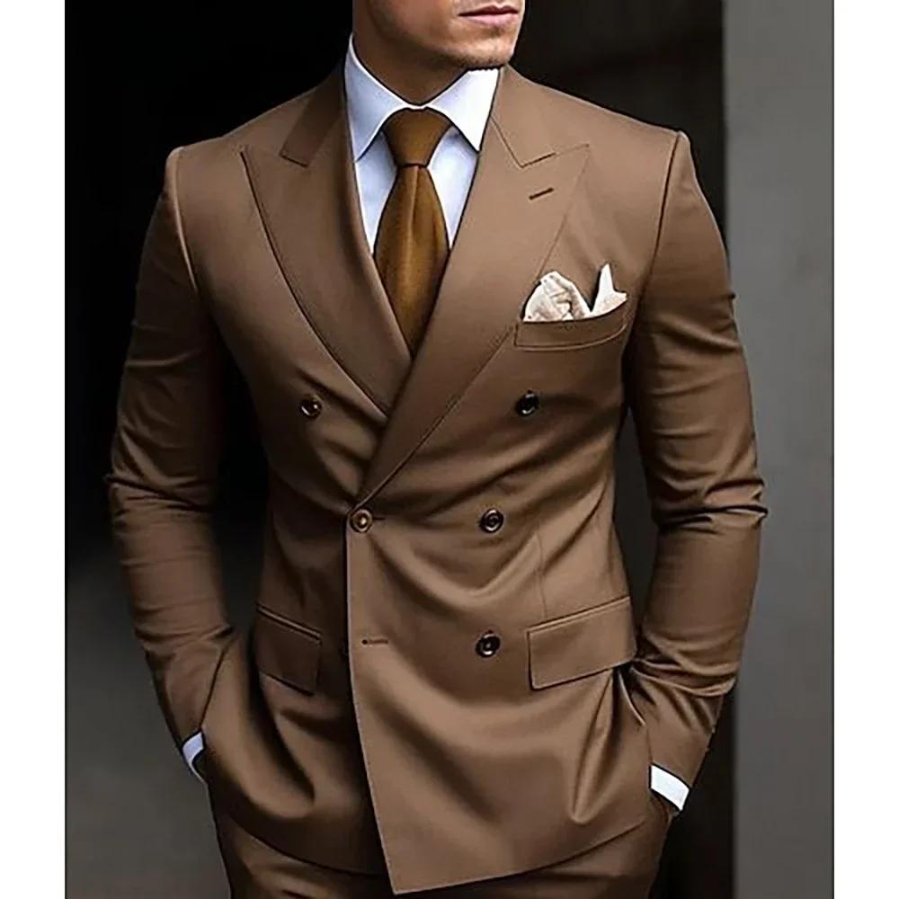 Costumes de mariage sur mesure à double boutonnage pour hommes, blazer formel à revers pointu imbibé