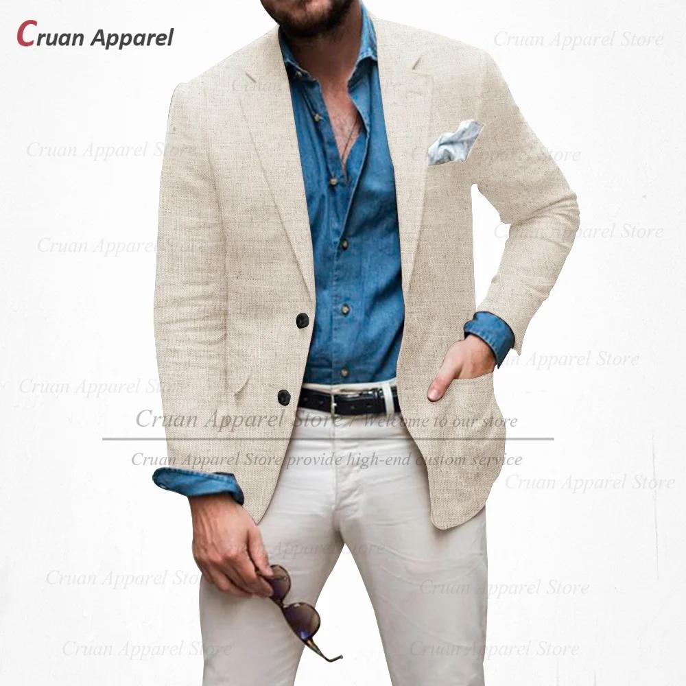 (un blazer) Blazers en lin bleu ciel hommes coupe ajustée été plage veste formelle décontractée pour