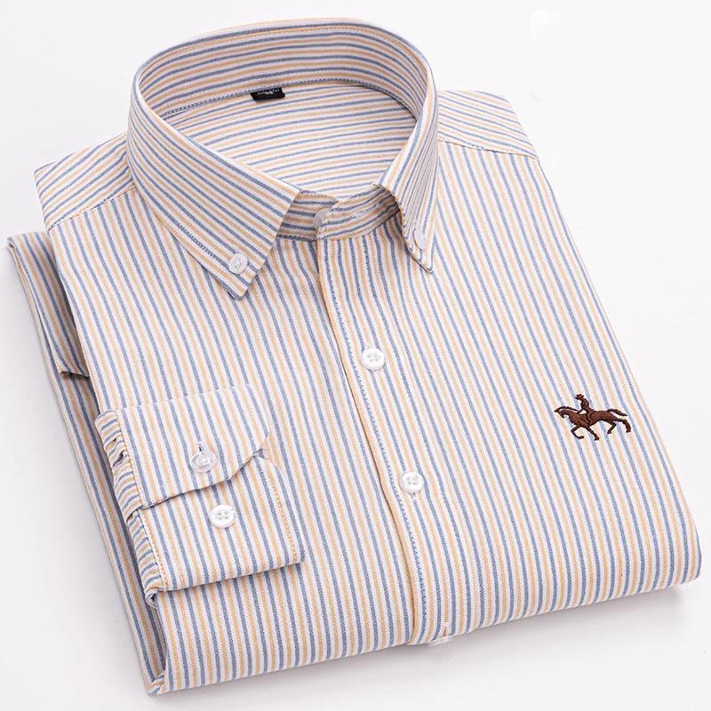Chemise Oxford en pur coton à manches longues pour hommes, tenue d'affaires décontractée, coupe régu
