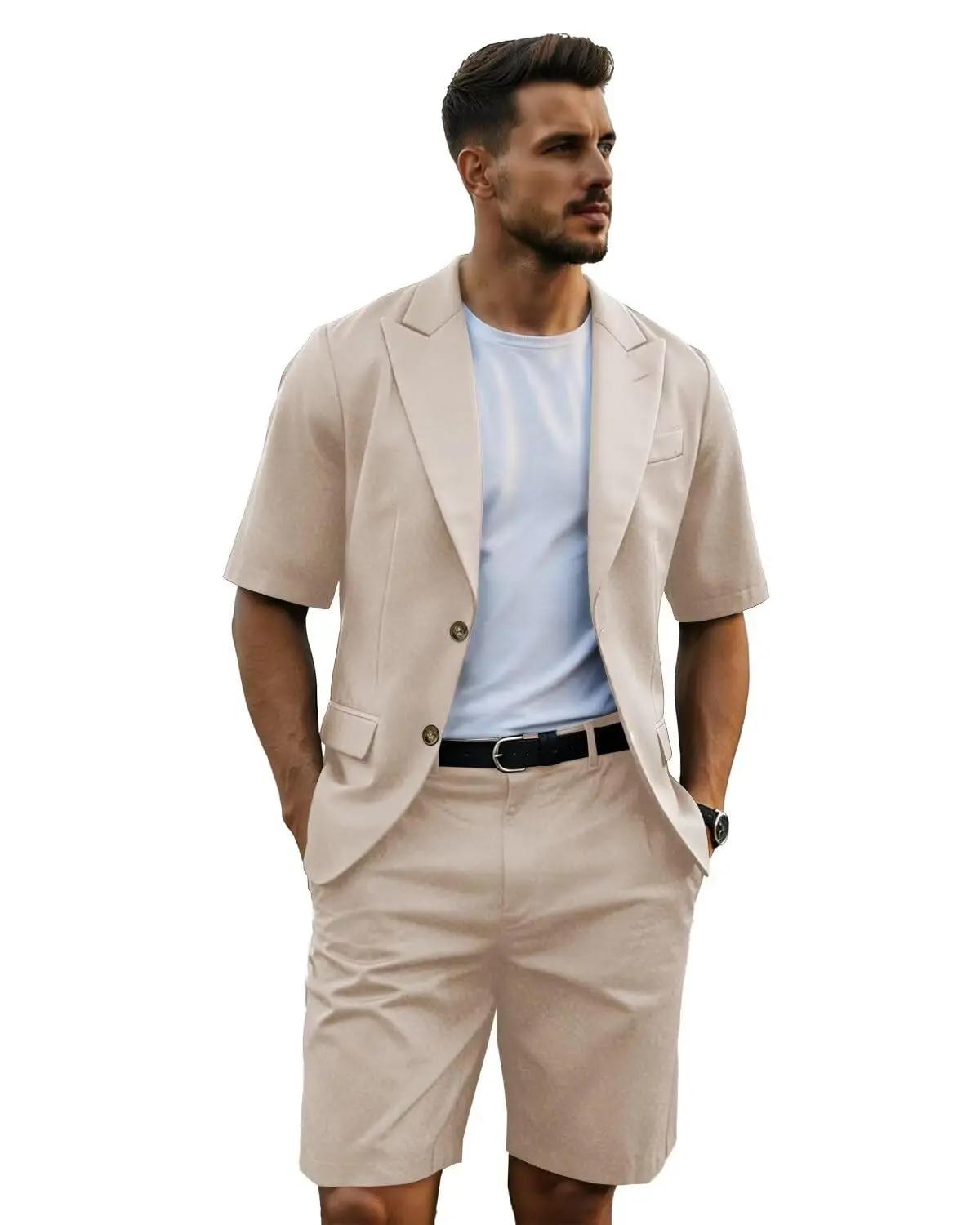 Ensemble de costume d'été pour homme à manches courtes, blazer décontracté pour mariage et plage, sh