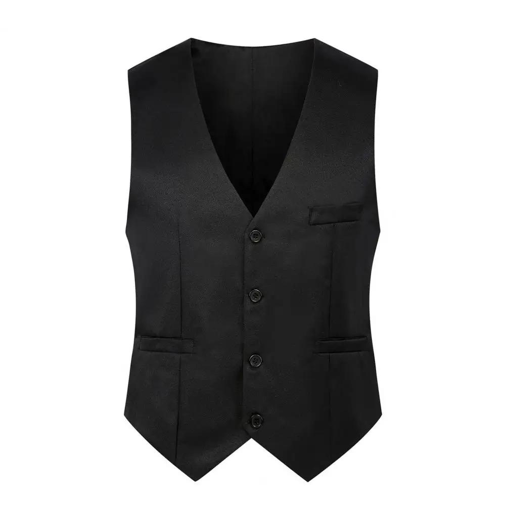 Hommes costume gilet simple boutonnage bouton fermeture gilet coupe ajustée mâle sans manches costum