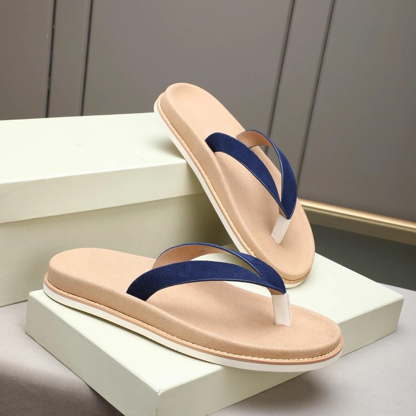 Chaussures pour hommes de marque de luxe, pantoufles en cuir faites à la main, chaussures de plage e
