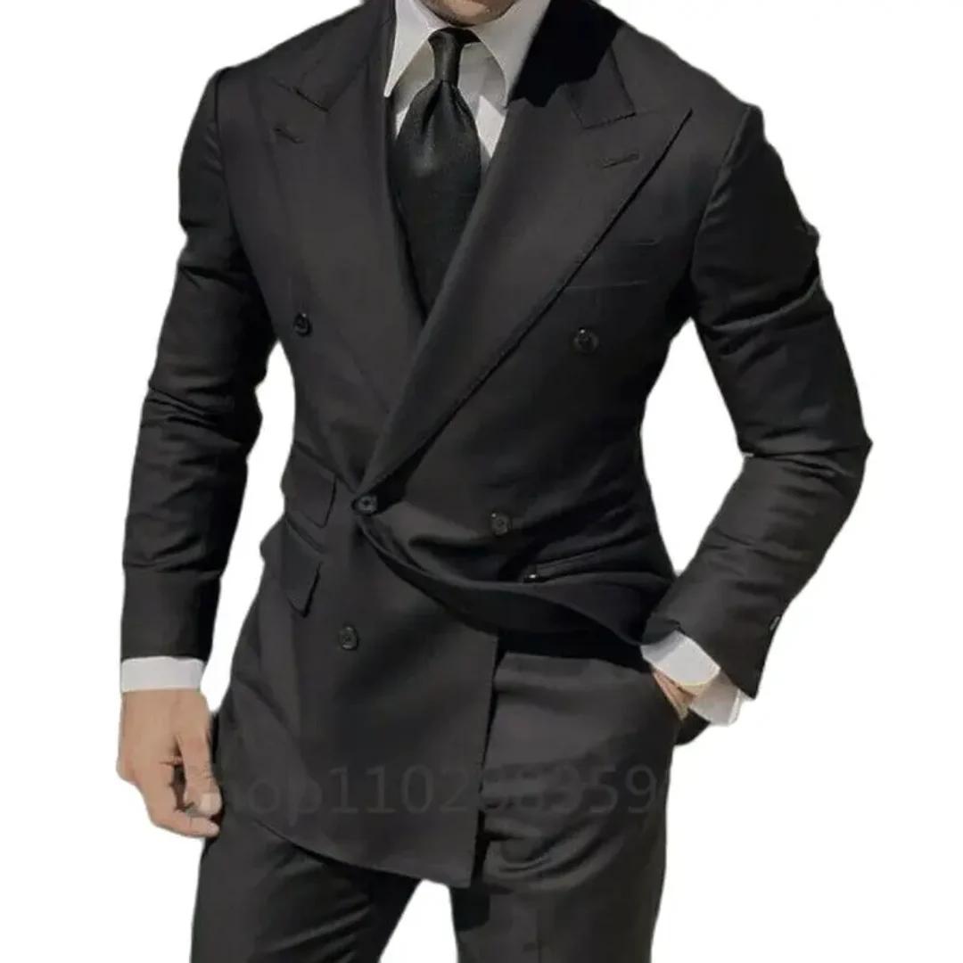 Costume Homme 2 Pièces Bleu Marine Croisé Slim Fit pour Mariage et Cérémonie – Blazer et Pantalon