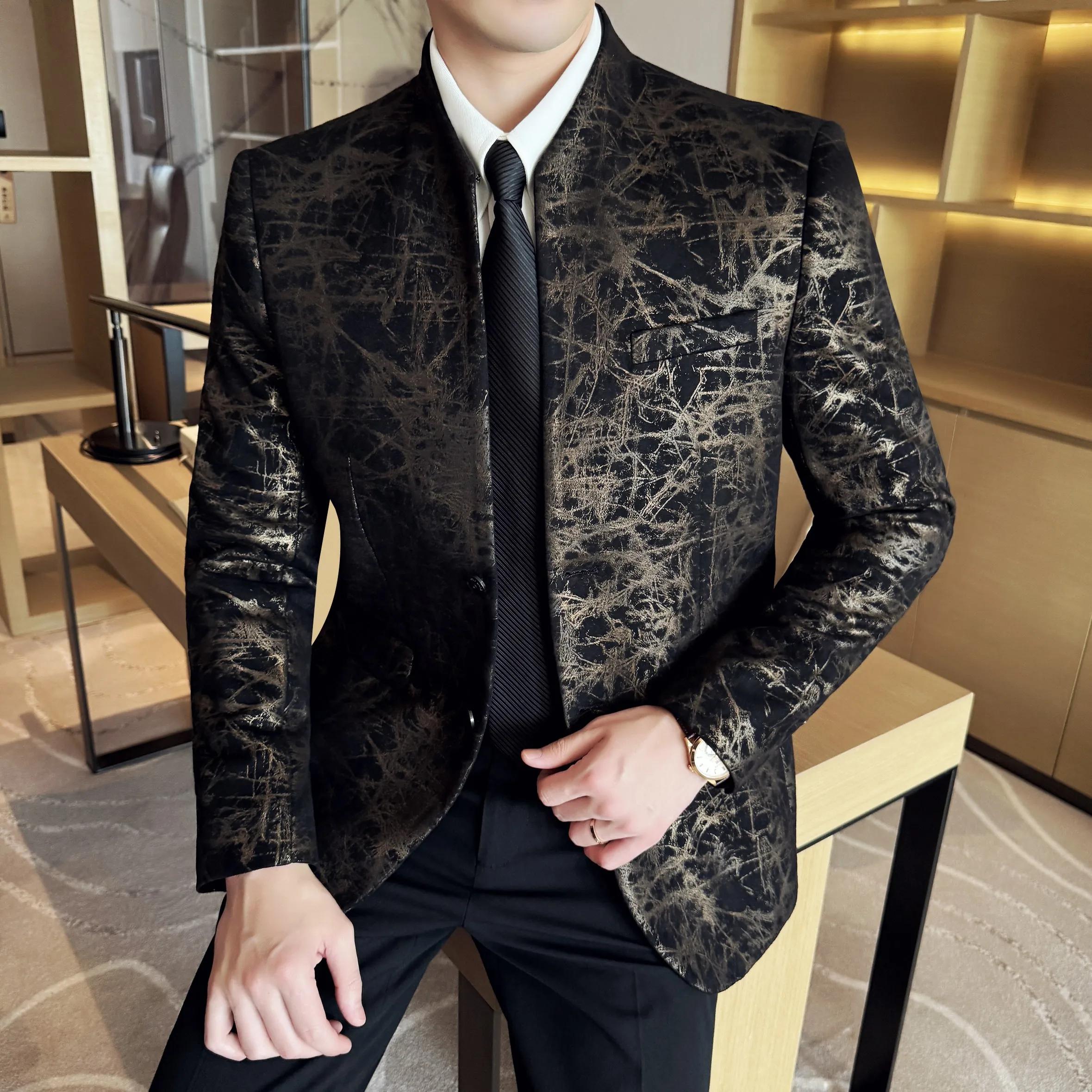Veste de costume Jacquard à col montant pour hommes, mode décontractée, costume d'affaires, coréen,