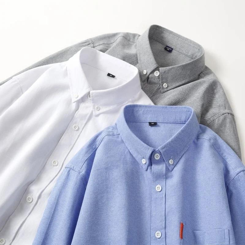 Chemise Oxford 100% coton pour hommes, manches longues, unie, décontractée, coupe régulière, chemise