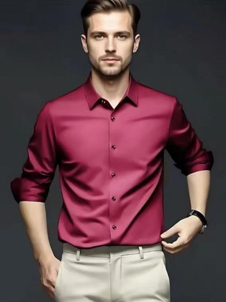 Chemise formelle homme 6XL sans repassage en soie glacée, manches longues, pour le bureau, grande ta