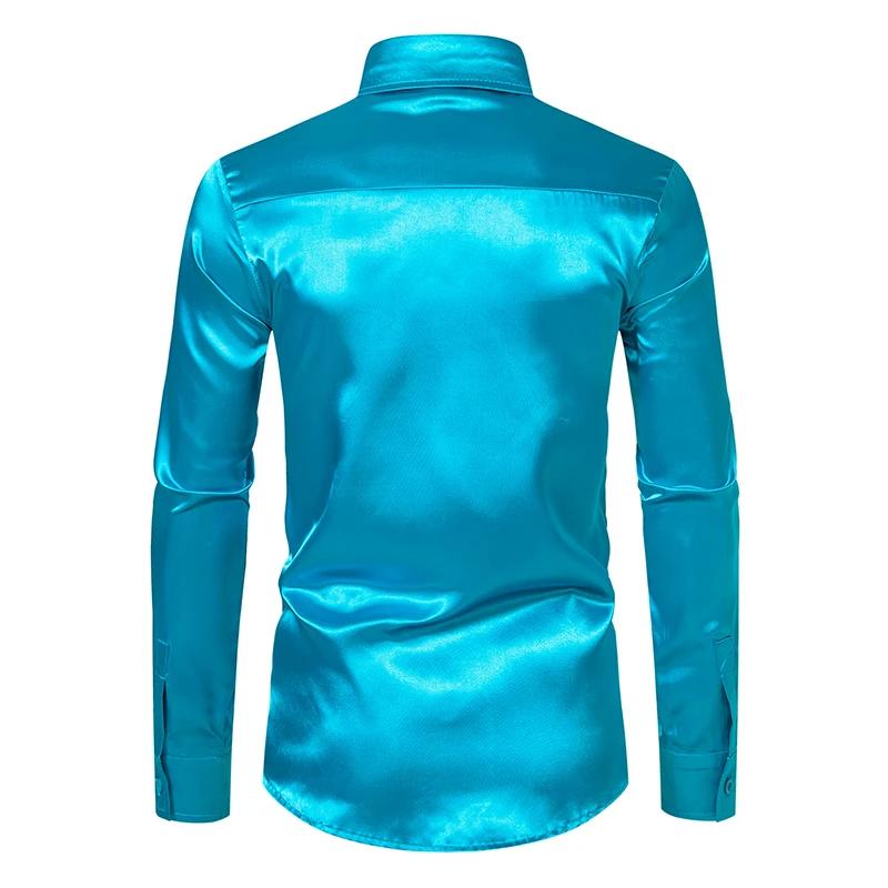 Chemises de luxe en Satin noir pour hommes, chemise de smoking lisse en soie, couleur unie, pour fêt
