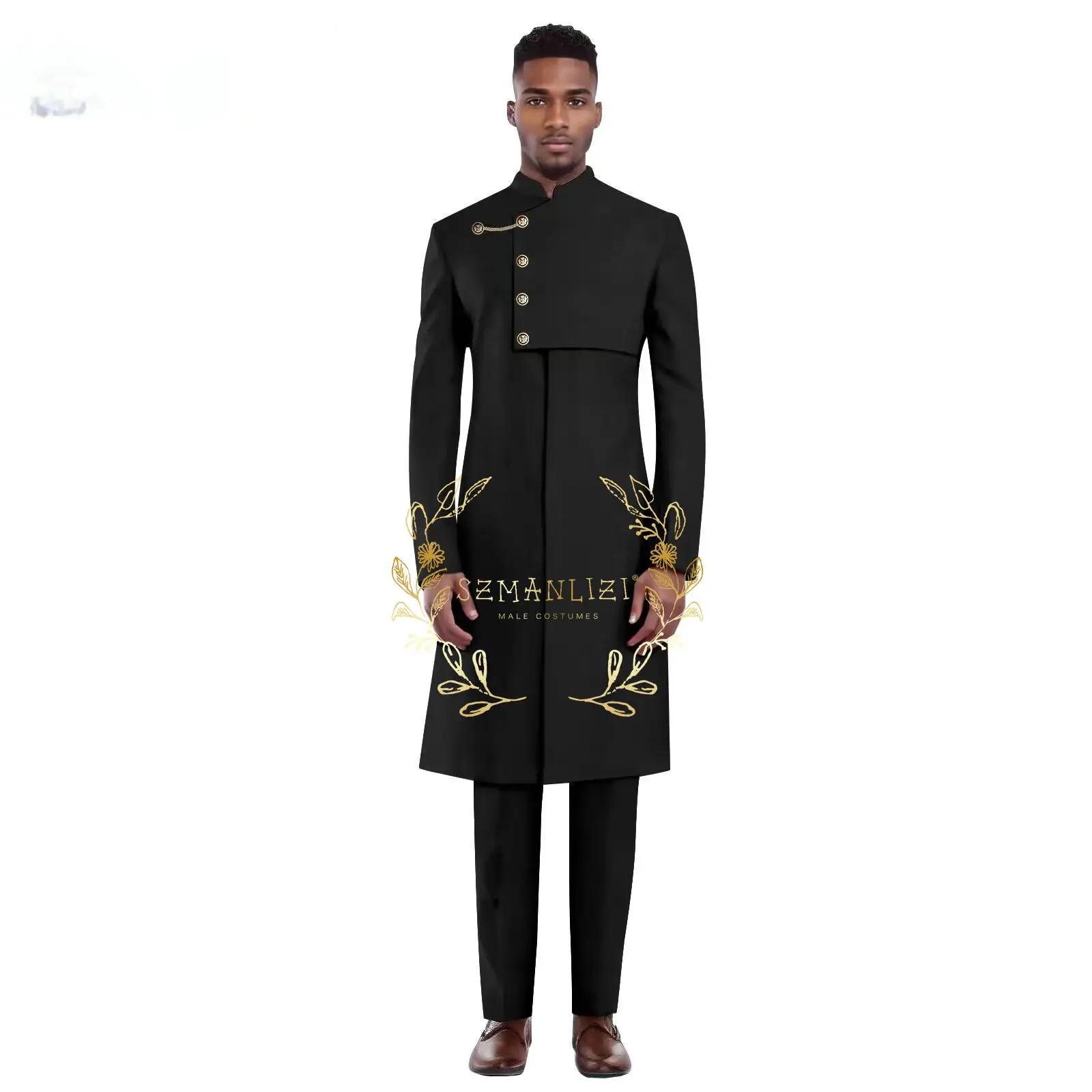 Ensemble 2 pièces manteau Long bleu Royal pour hommes, costumes pour hommes, Tuxedos formel à la mod