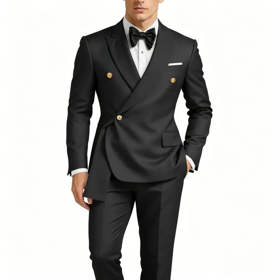 Costume de mariage homme 2 pièces croisé coupe ajustée pour le marié, ensemble blazer et pantalon fo
