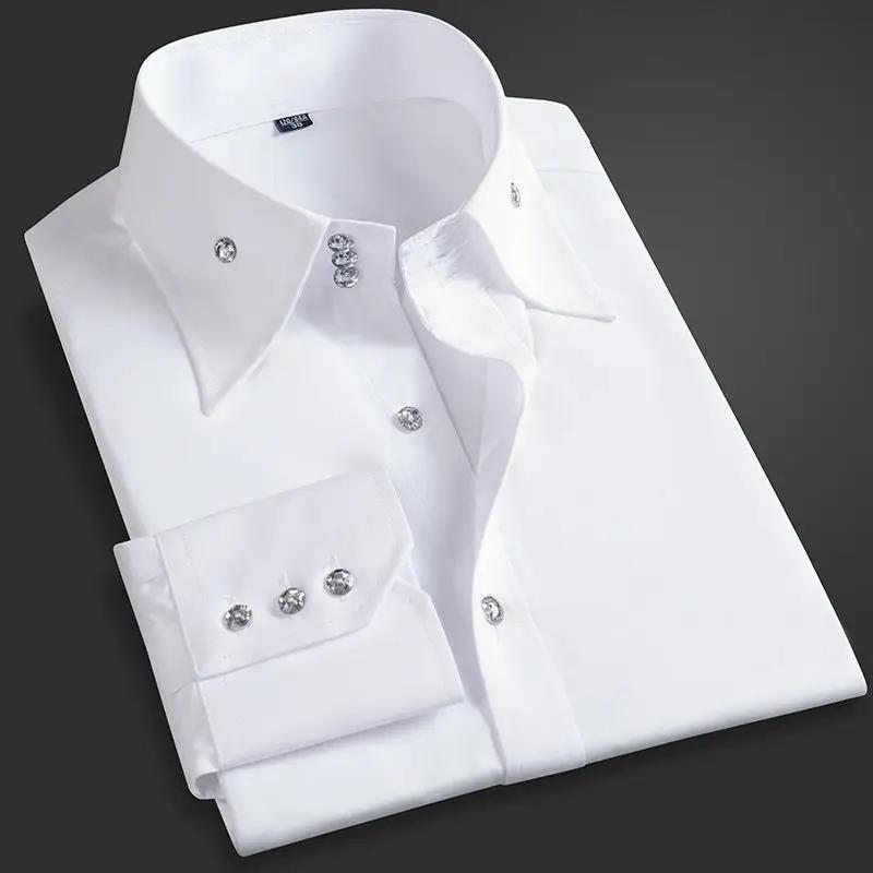 Chemise de direction pour hommes, coupe coréenne, tenue de bureau formelle à pression permanente, re