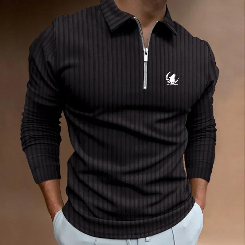 Polo à rayures zippées à manches longues pour hommes, vêtements neufs