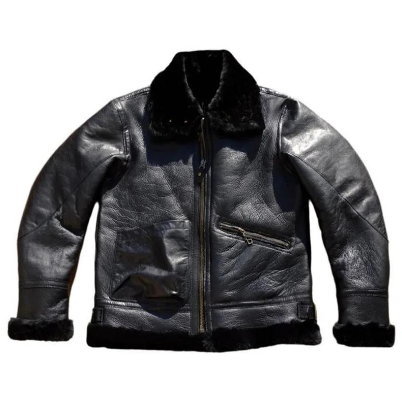 Veste en peau de mouton d'hiver noire pour homme, style rétro, taille plus 5XL, véritable peau de mo