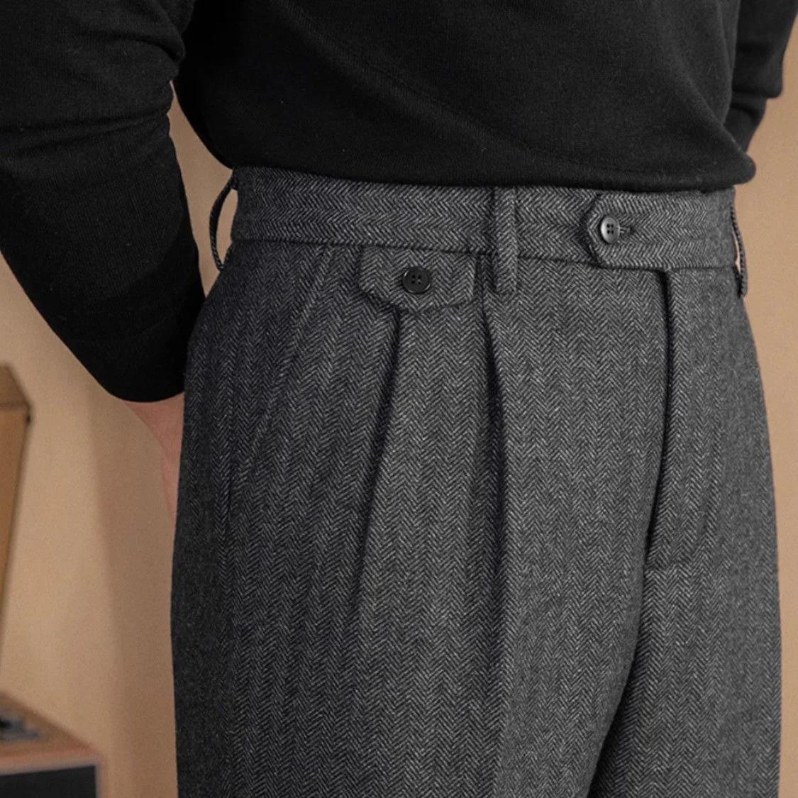 Pantalon de costume Vintage italien pour hommes, automne hiver, laine, motif à chevrons, pantalon dr
