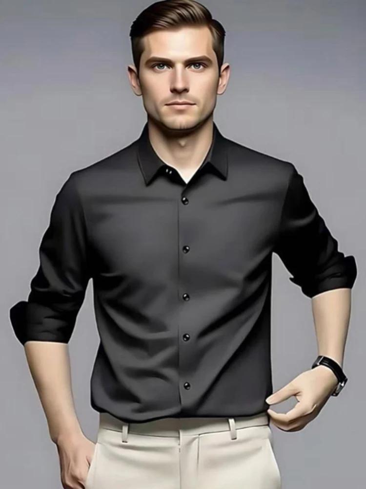Chemise formelle homme 6XL sans repassage en soie glacée, manches longues, pour le bureau, grande ta