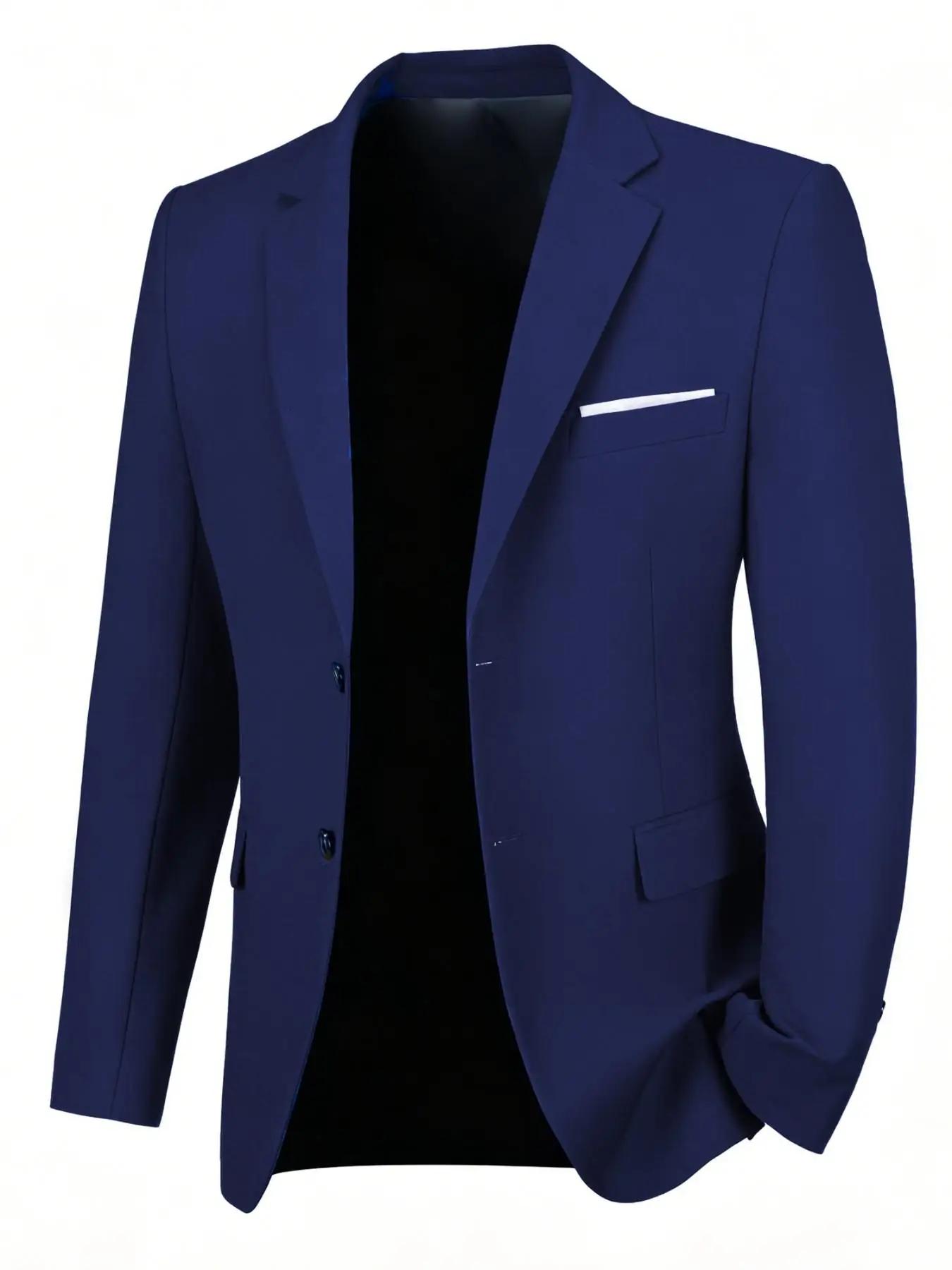 Blazer bleu marine ajusté pour homme, veste de costume à simple boutonnage, idéal pour les mariages