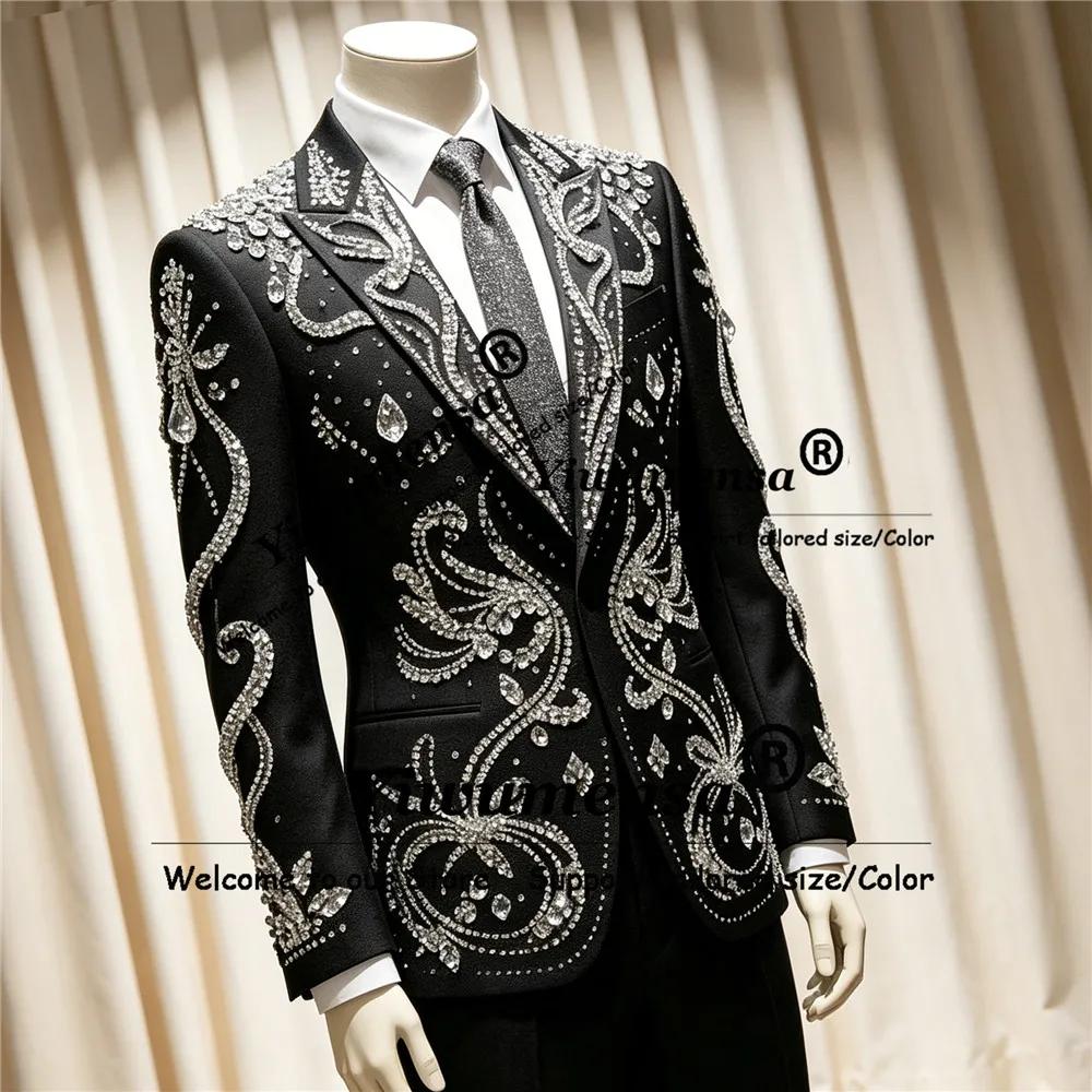 Costume de luxe pour homme pour mariage, blazer orné de strass métalliques, ensembles sur mesure 2 p