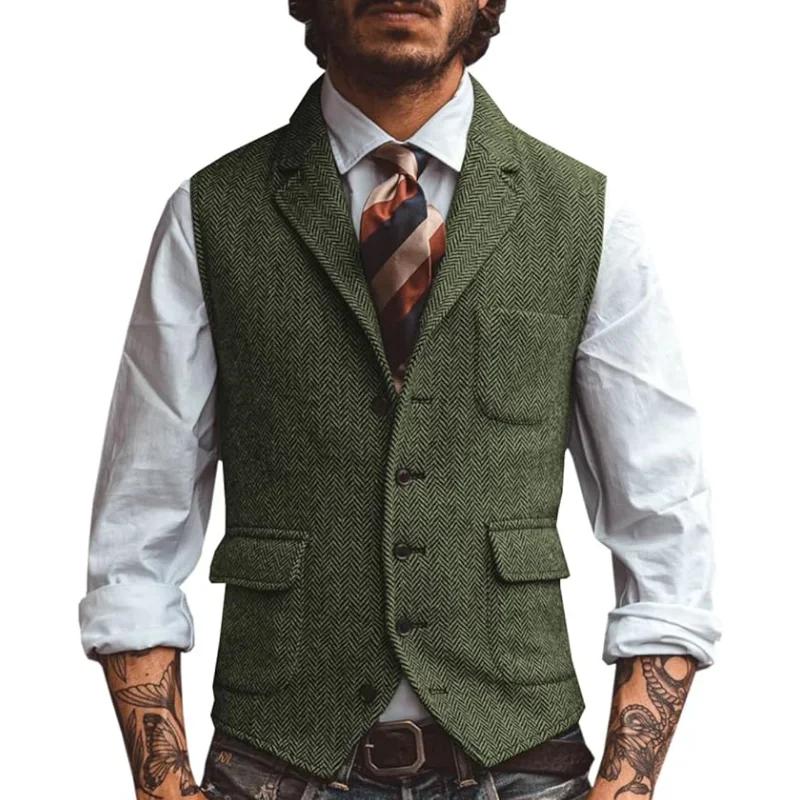 Marron hommes Gilet à chevrons marié Banquet affaires Gilet veste décontracté mince pour mariage Gil