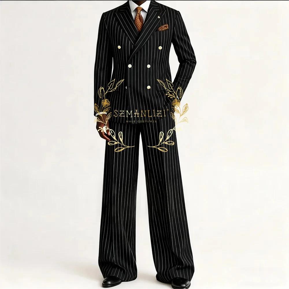 Costume rayé bleu marine pour hommes, Slim, smoking de marié de mariage, costumes pour hommes, Costu