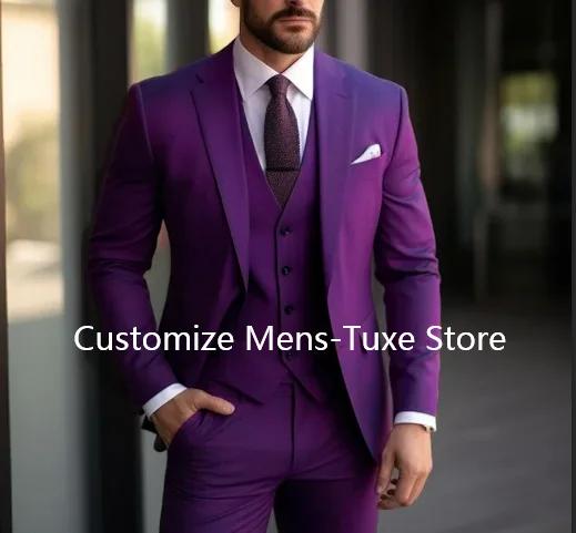 Costume 3 Pièces Violet pour Homme, Blazer Élégant Terno, Veste et Pantalon de Haute Qualité, Tenues