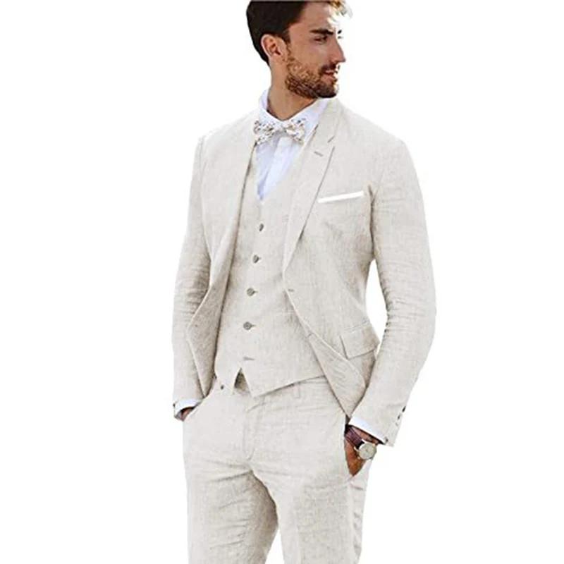 Nouveau Design Costume en lin pour hommes 3 pièces ensemble de bal de mariage formel veste cintrée marié meilleur Homme