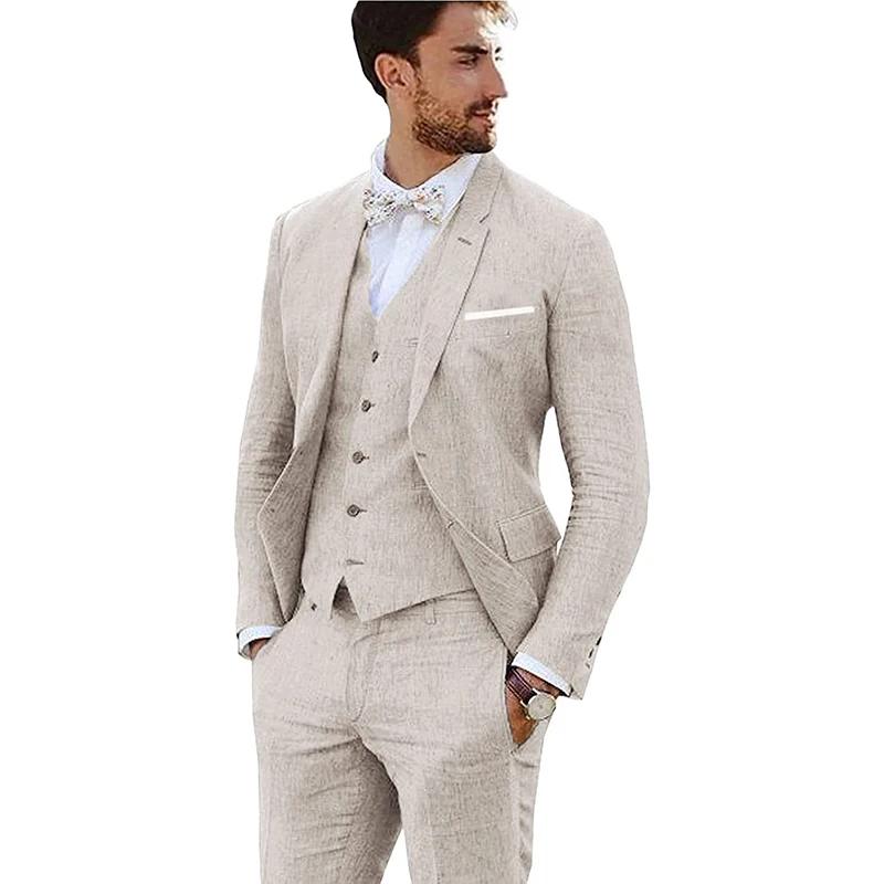 Nouveau Design Costume en lin pour hommes 3 pièces ensemble de bal de mariage formel veste cintrée marié meilleur Homme