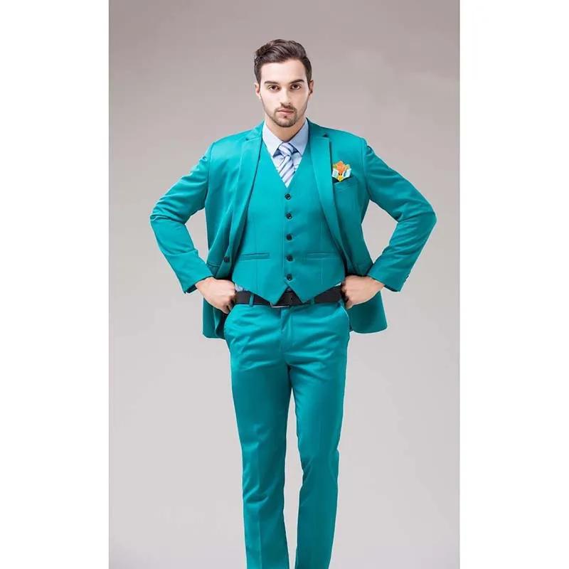 Costume de marié vert bleu turquoise à revers cranté pour homme