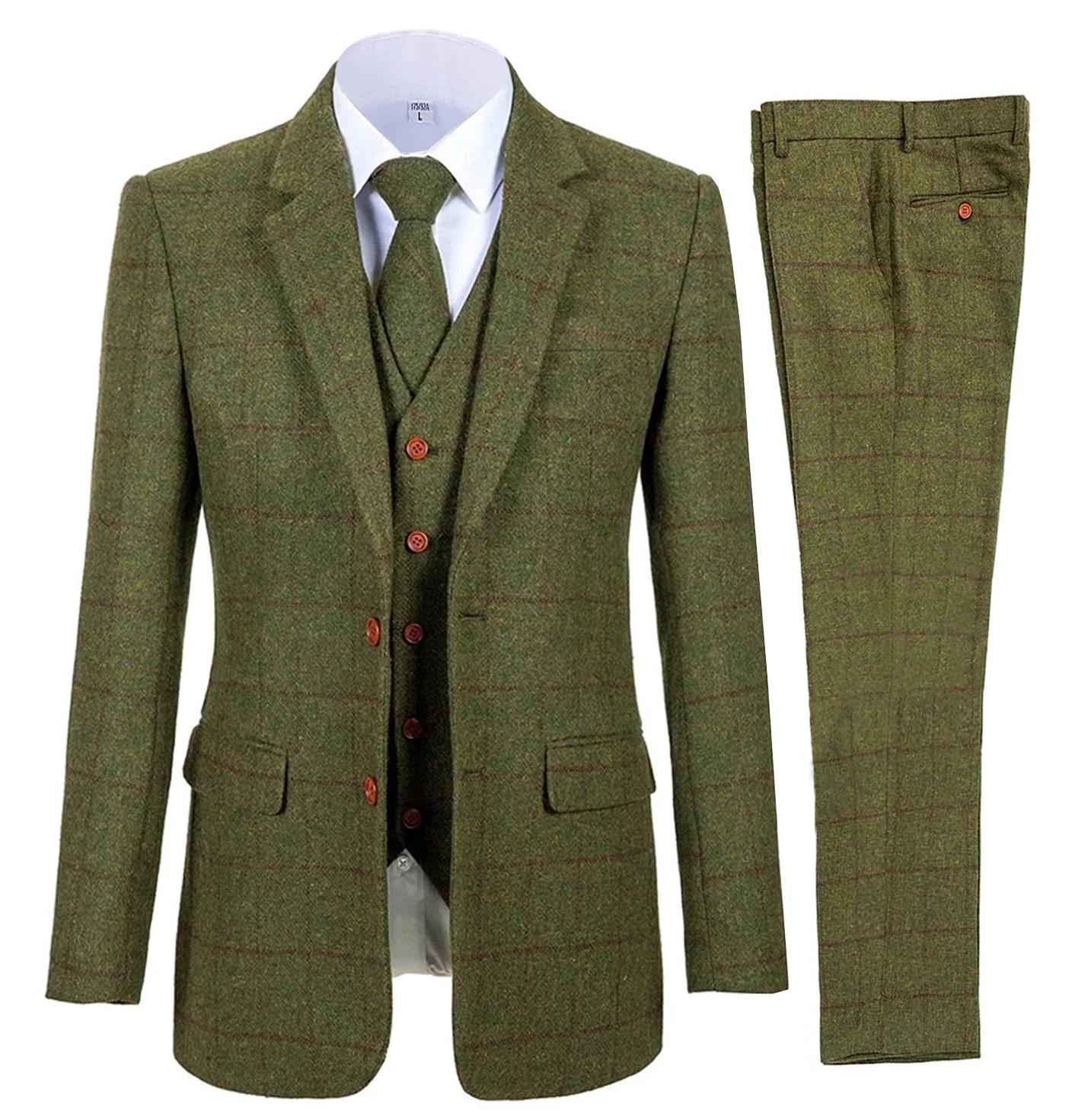 Costumes marron en Tweed pour hommes
