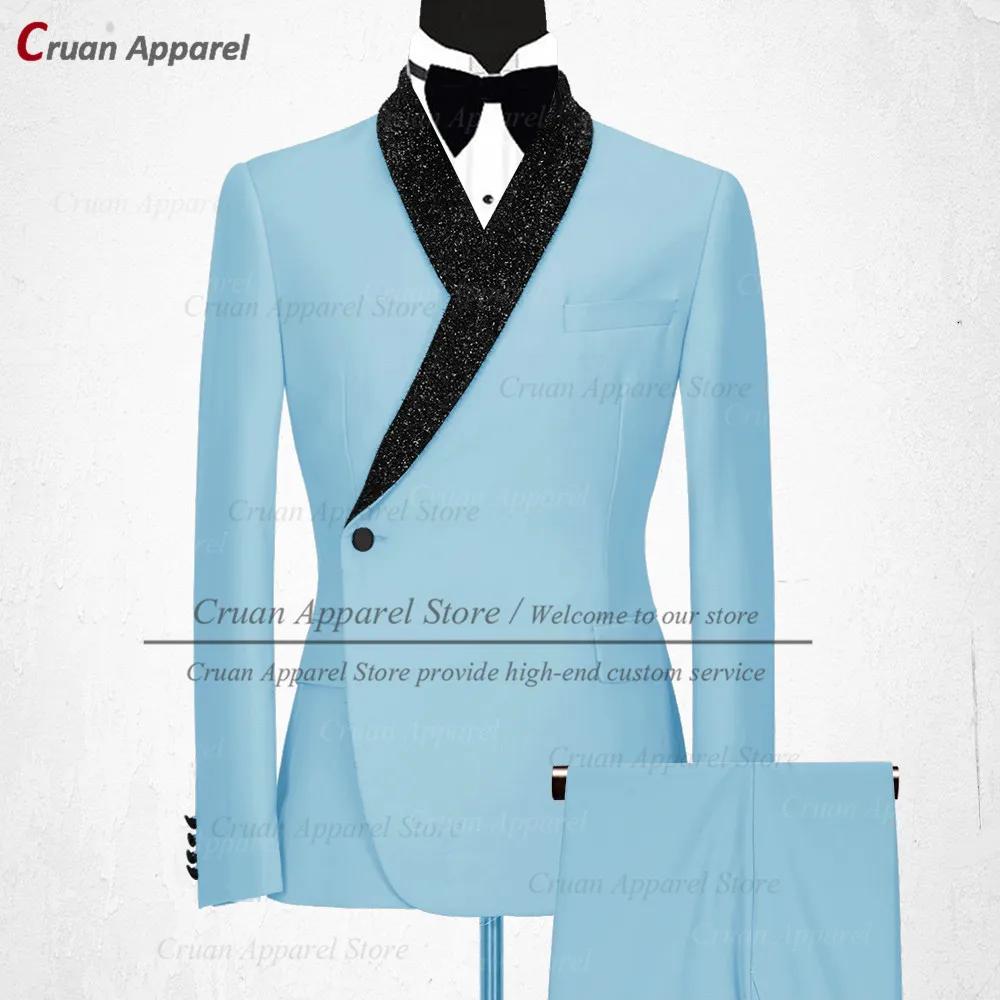 Luxe formel noir mariage hommes costume ensemble coupe ajustée garçons d'honneur marié smoking blanc nouveaux modèles brillant châle revers Blazer pantalon 2 pièces