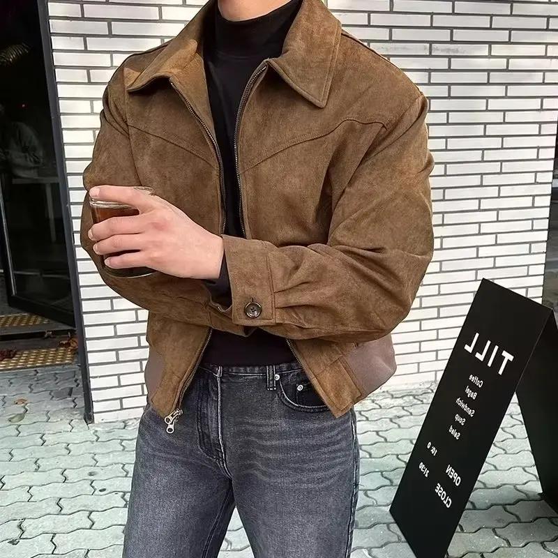 Vestes en daim pour hommes automne rétro Bomber veste décontractée mode Vintage court volant mince