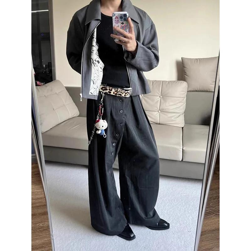 Automne hommes couleur unie asymétrique bouton costume pantalon américain Vintage années 2000 mode tendance décontracté