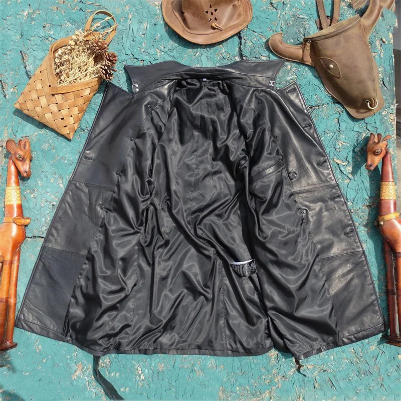 Veste longue en cuir noir pour hommes