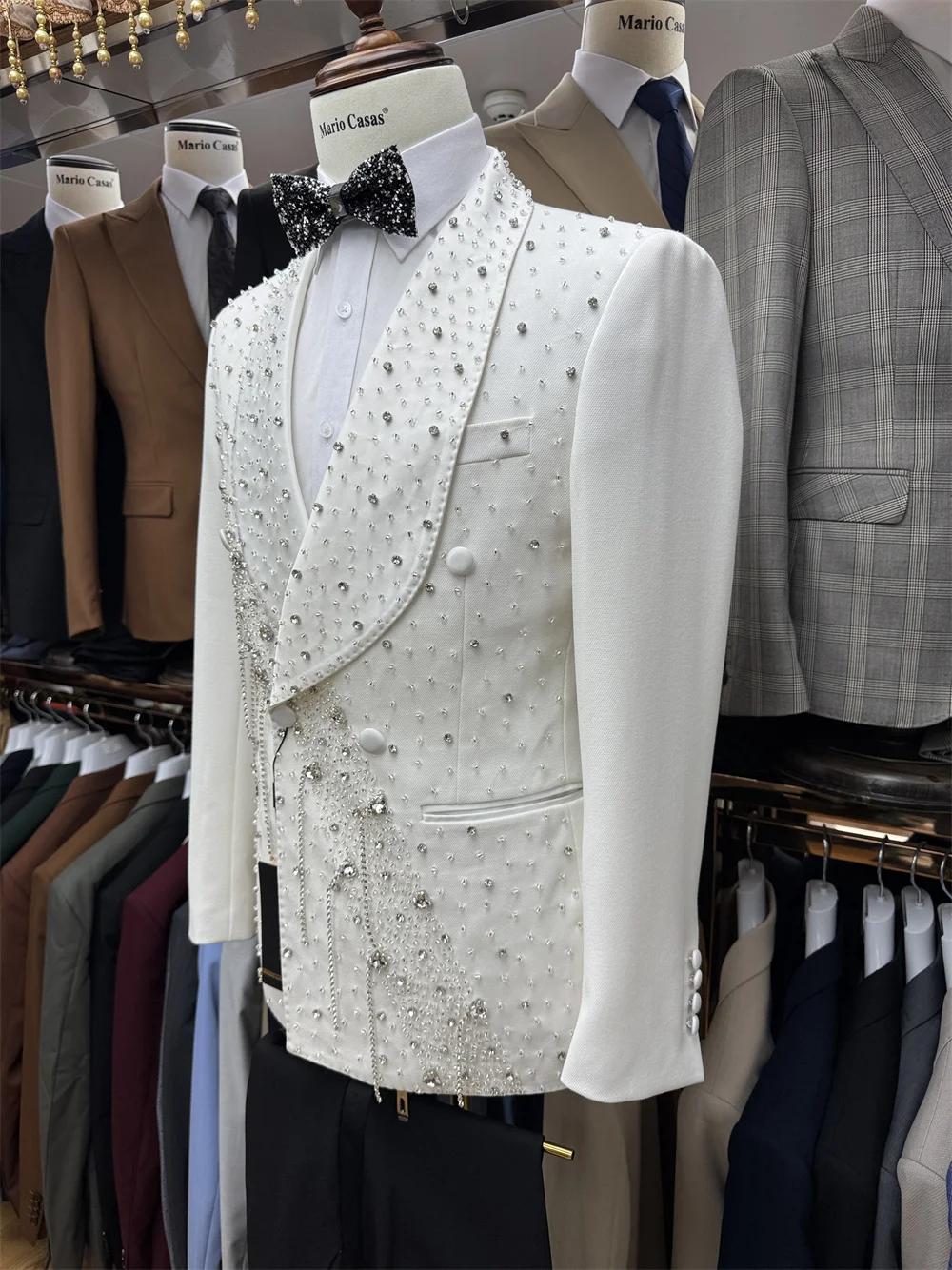 Chic beau danse hommes 2 pièces Date costume ensemble offre spéciale châle revers magnifique gland veste pantalon fête de mariage marié porter
