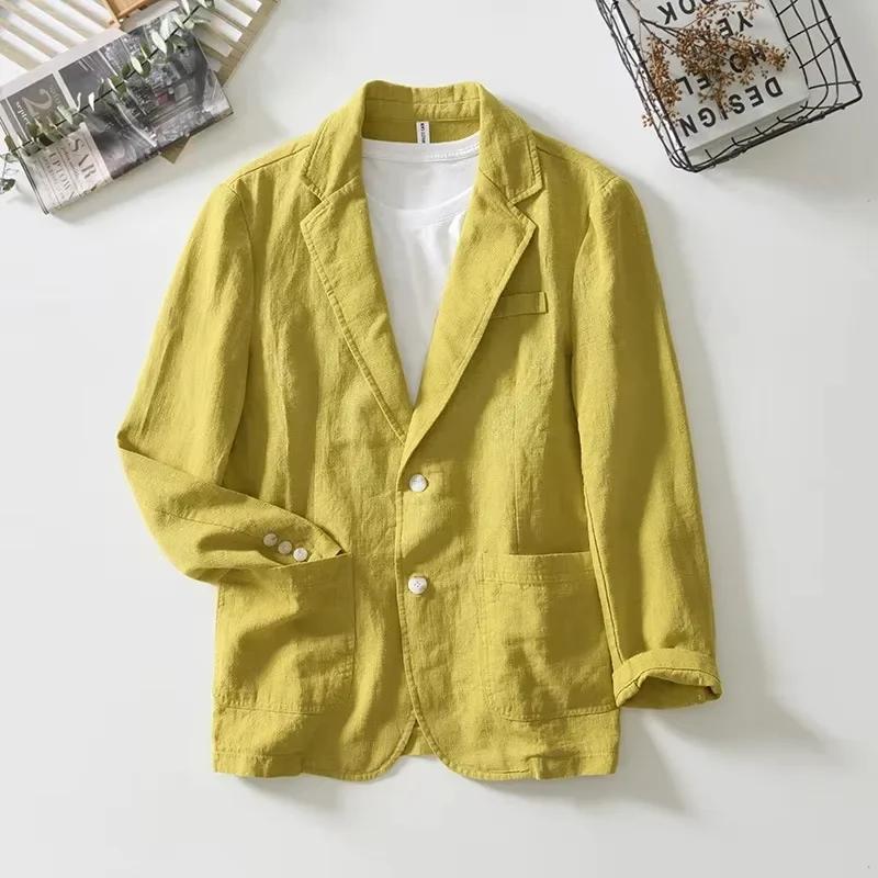 Blazer en lin pour homme – Veste décontractée respirante pour le printemps et l'été – Costume de bureau à simple boutonnage – Manteau sport quotidien