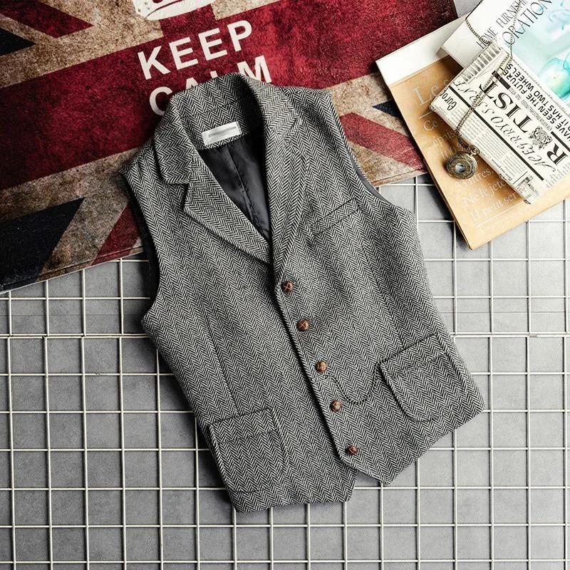 Automne et hiver hommes gilet hauts Yuppie Style laine à chevrons rétro mince chaud