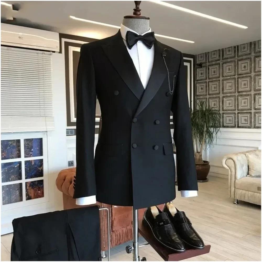 Costume 2 pièces veste + pantalon noir pour hommes
