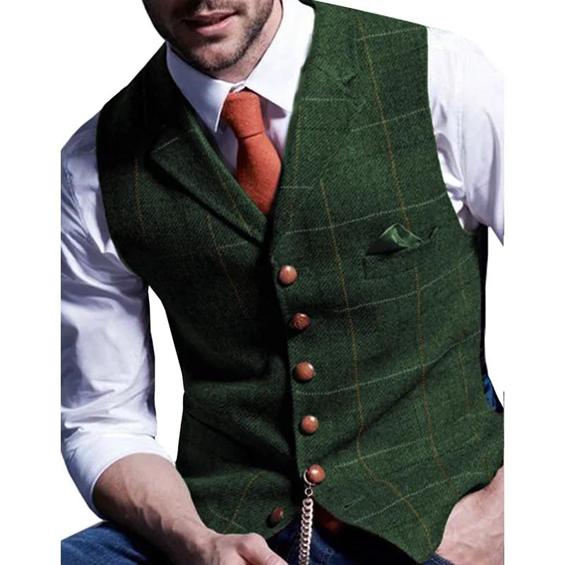 Gilet de costume pour homme en laine à chevrons et tweed