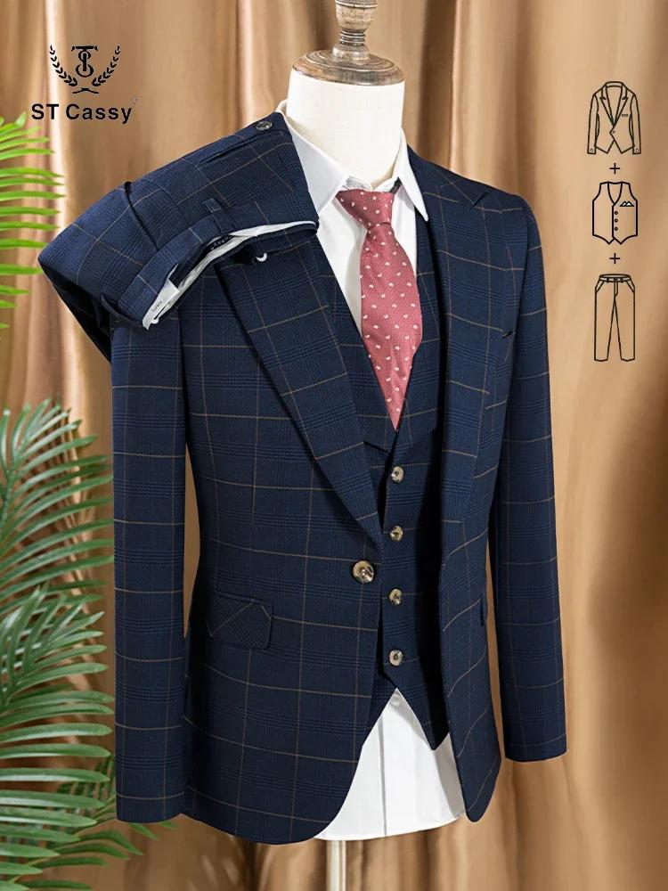 Ensemble de costume à carreaux 3 pièces de haute qualité