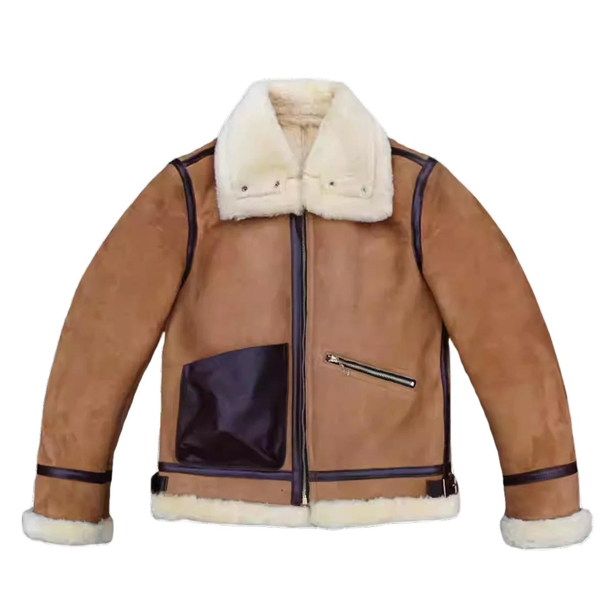 Veste en peau de mouton véritable marron clair pour homme