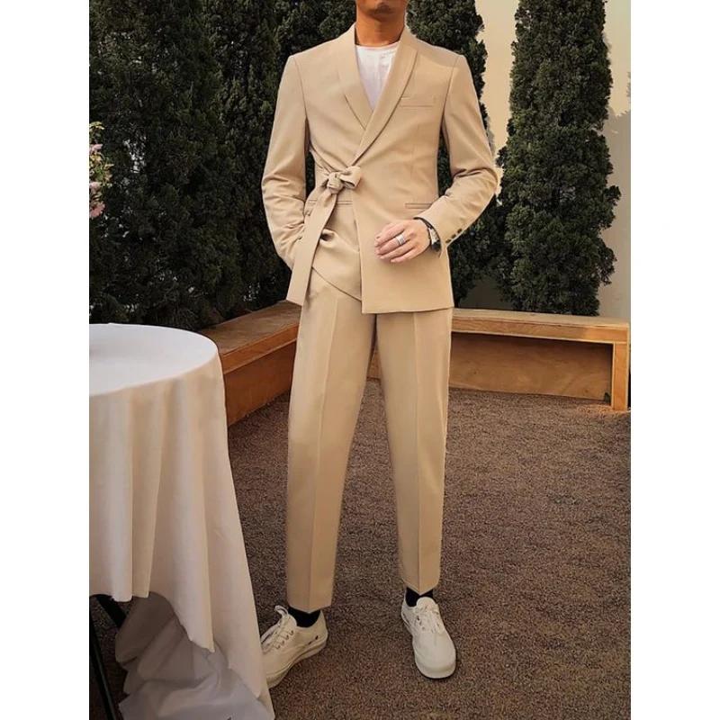 Costumes formels champagne pour hommes avec ceinture