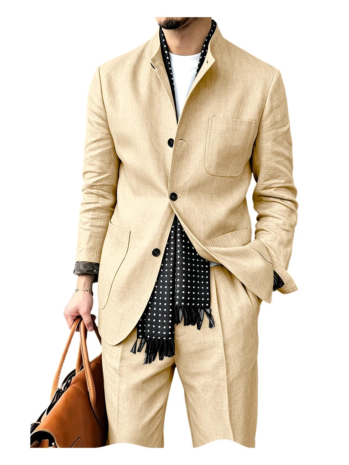 Ensemble de costume 2 pièces en mélange de lin pour homme
