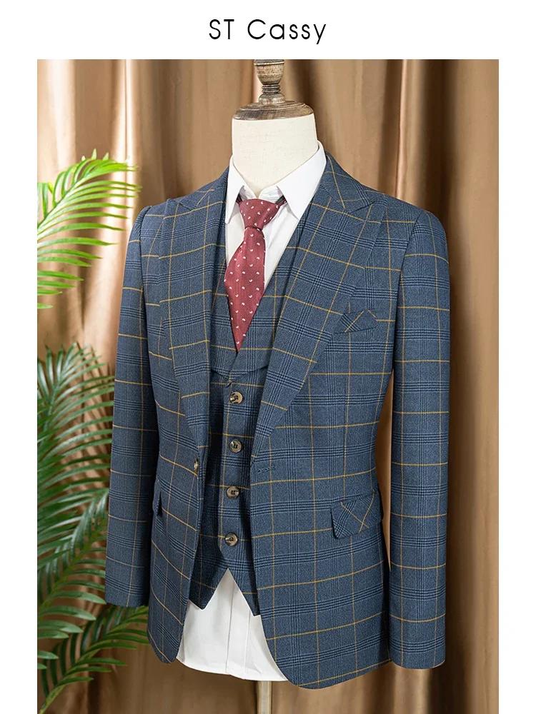 Ensemble de costume à carreaux 3 pièces de haute qualité