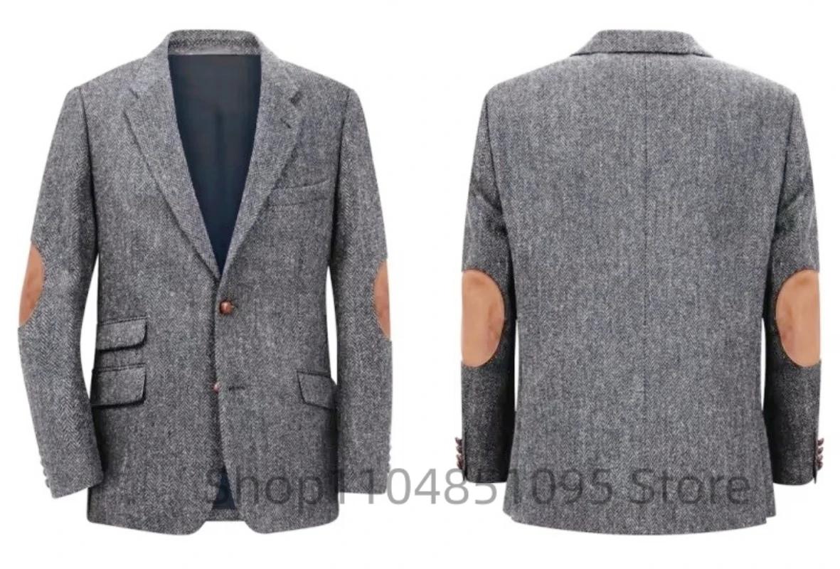 Blazer en Tweed à chevrons marron pour hommes