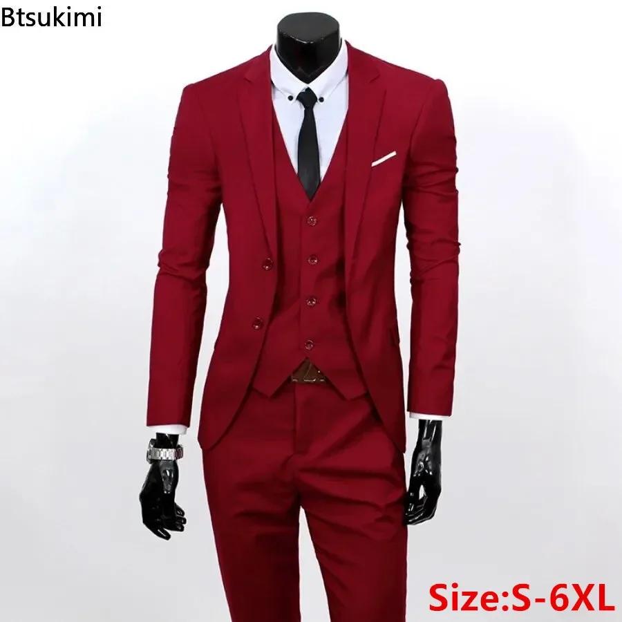 Mode coréenne grande taille 6XL costumes ensembles hommes solide mince formel Blazer veste gilet pantalon 3 pièces