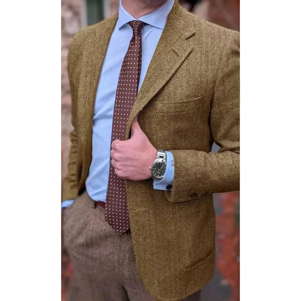 Veste de Costume Homme Chevrons Confortable Simple Boutonnage Blazer Business Décontracté Tendance Coupe Slim Élégant Tenue de Scène Nouveau Style
