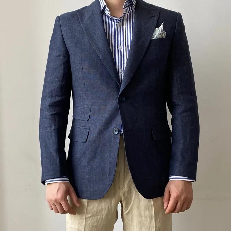 Costume en lin bleu marine pour hommes