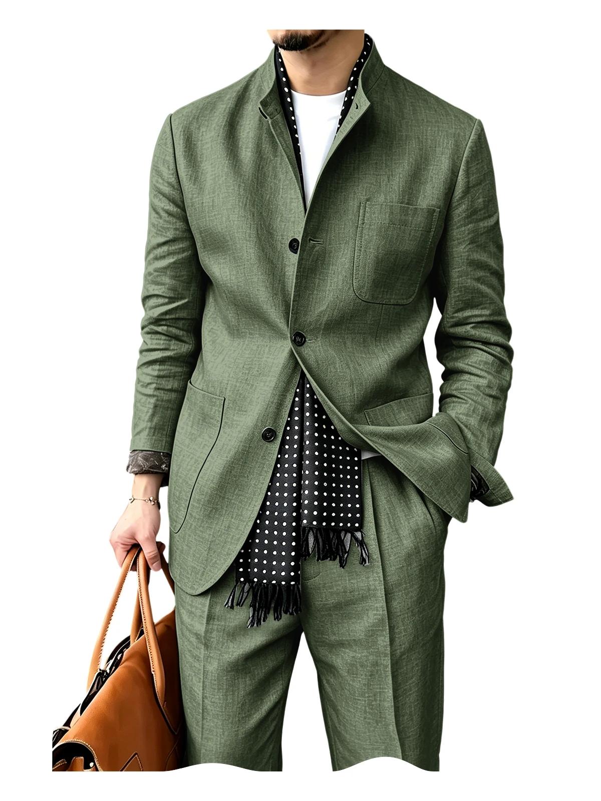 Ensemble de costume 2 pièces en mélange de lin pour homme
